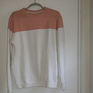 Colorblock Crewneck Sweatshirt in Coral Pink and White